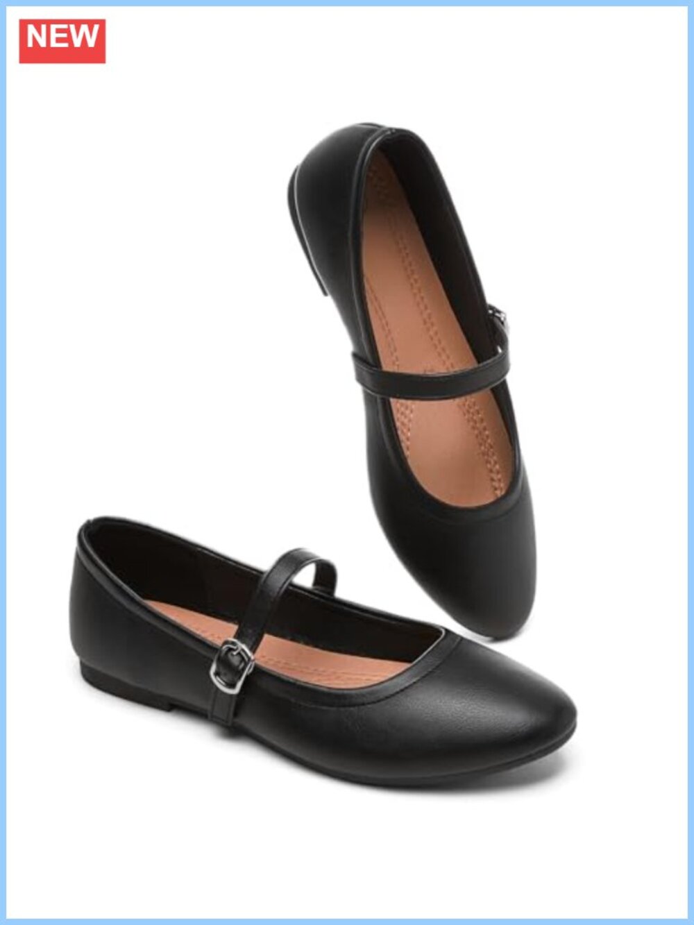 Mary Jane Flats Faux Leather Memory Foam Insole Buckle Strap Women Dress Shoes